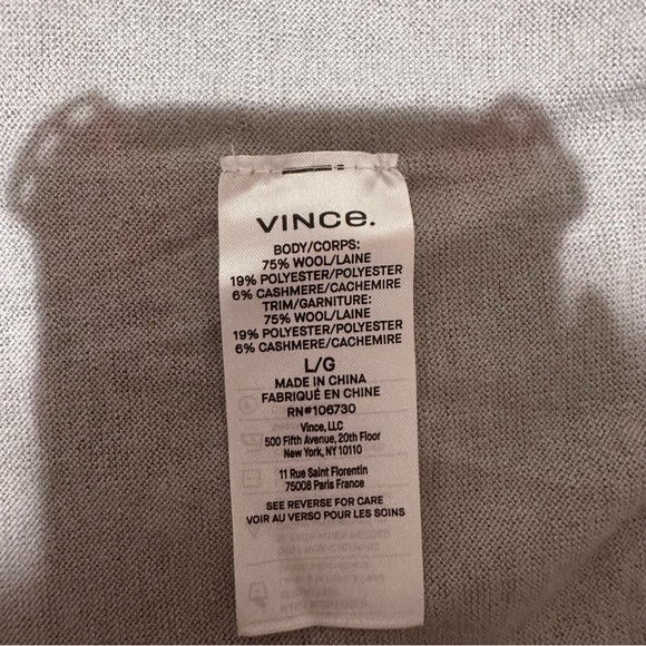 NEW! VINCE CASHMERE AND WOOL CREW NECK Heather Grey Size: L - Picture 4 of 5
